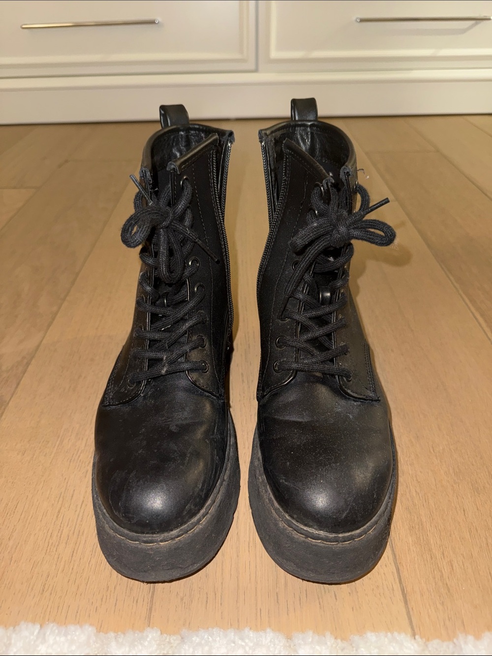 Steve Madden Black Lace-Up Platform Combat Boots